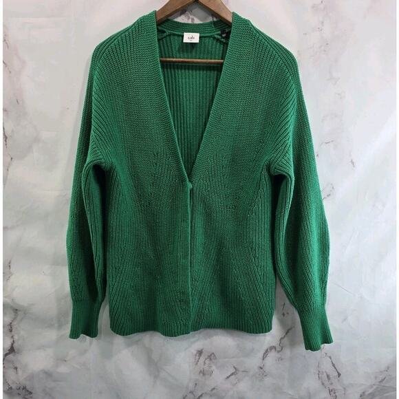CAbi Cardigan Womens XS Green Lucky Sweater 3709 Snap Balloon Sleeve Cotton - Picture 1 of 12